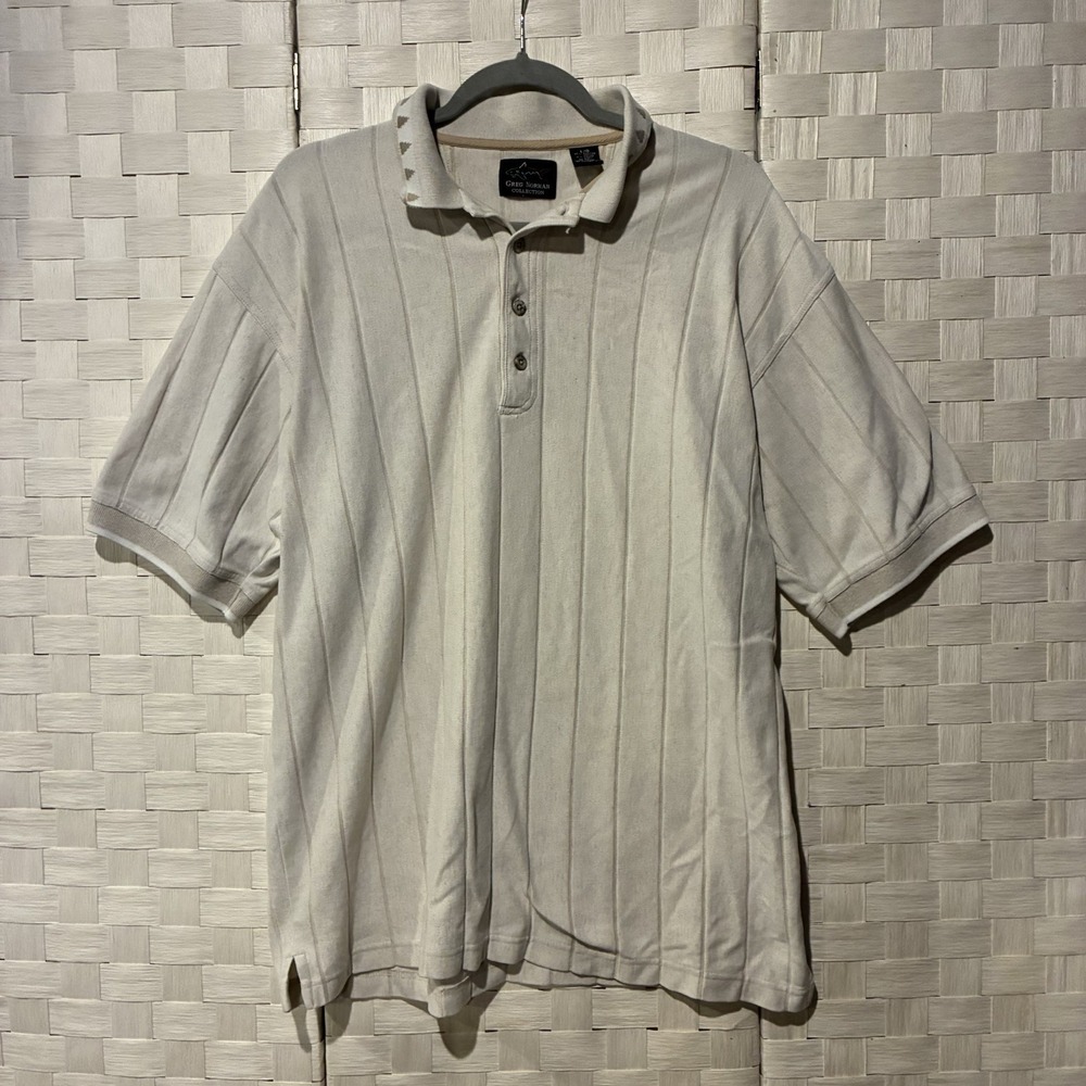 Vintage Greg Norman Collection Polo Mens L Cotton Linen Striped Golf Shirt